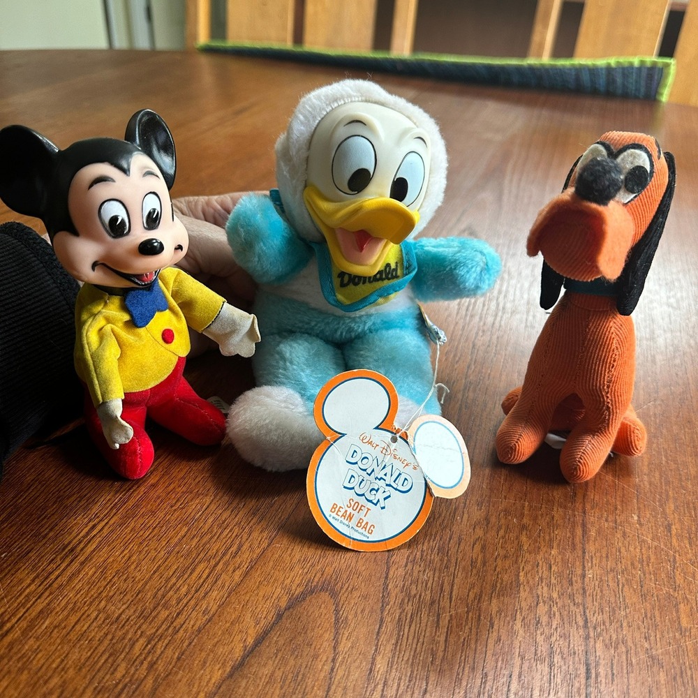 Disney Vintage Mickey Mouse Donald Duck Pluto Plush Toy Lot Size 7-9in
